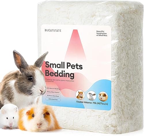 BUCATSTATE Litières pour Hamsters 70L, Super Absorbante & 99,9% sans Petit Animal Papier Poussière pour Souris, Rats, Rongeurs, Cochon d'Inde, Chinchilla