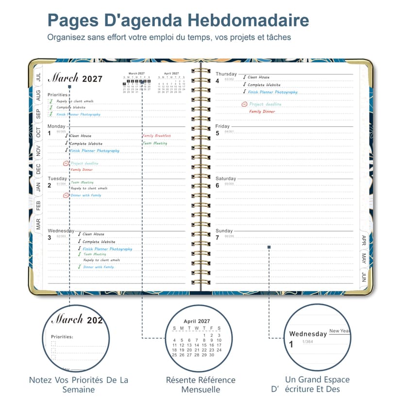 NEYSA Diary 2026 2027 Week to View - A5 Academic Diary July 2026 - June 2027 (12 Months) Planner with Self-adhesive pen loop, Ruler Bookmark & Stickers - 3