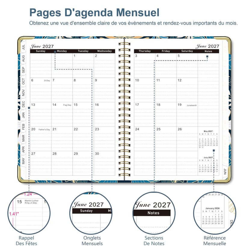 NEYSA Diary 2026 2027 Week to View - A5 Academic Diary July 2026 - June 2027 (12 Months) Planner with Self-adhesive pen loop, Ruler Bookmark & Stickers - 5