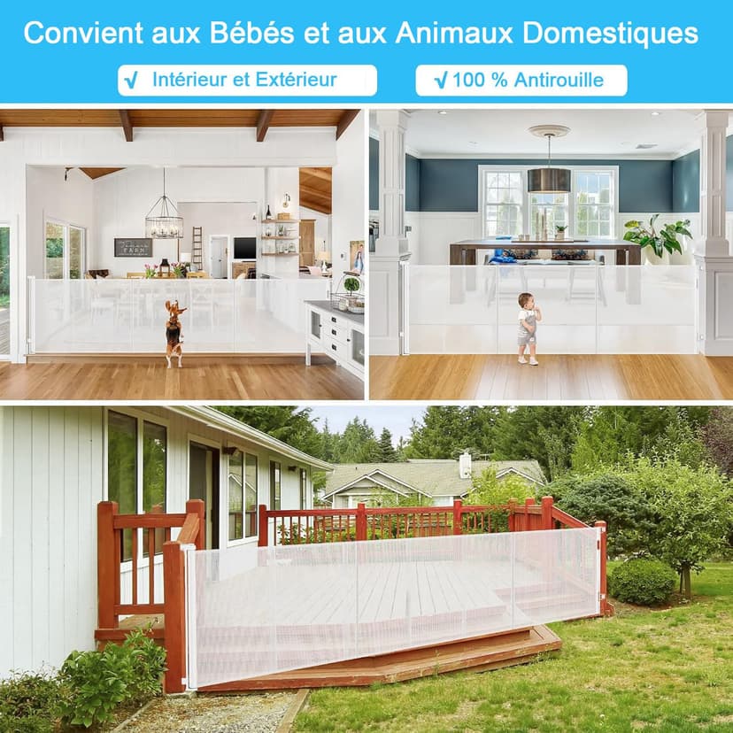 Extendable Baby Safety Gate, Safety Barrier for Children and Dogs, 0-500 cm Retractable Fences for Stairs and Hallways, Indoor and Outdoor - 7