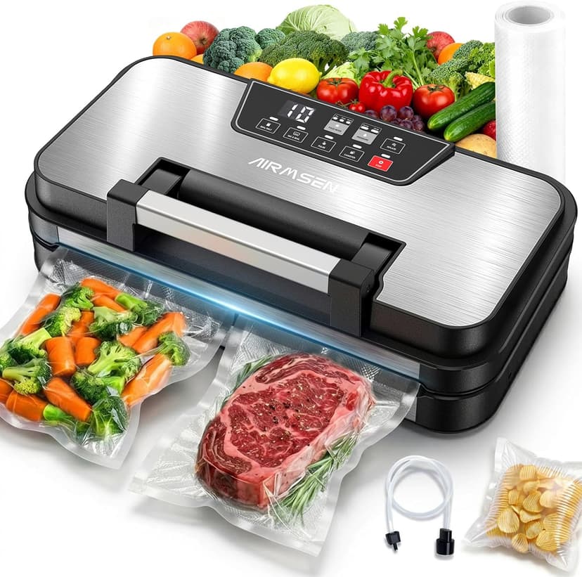 AIRMSEN 95kPa Vacuum Sealer Machine with Inflation Function, Dry/Moist Modes, 30 cm Double Seal, Built-in Cutter, Bag Roll & Removable Drip Tray, Keeps Food Fresh up to 8× Longer - 1