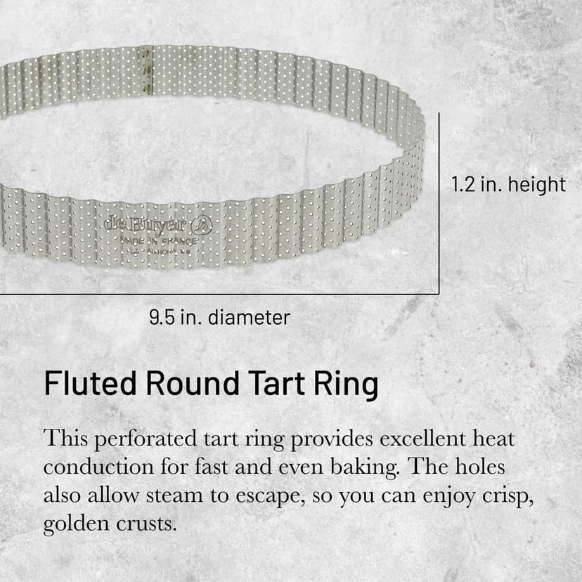 De Buyer Perforated Fluted Stainless Steel Tart Ring - 240mm - 2
