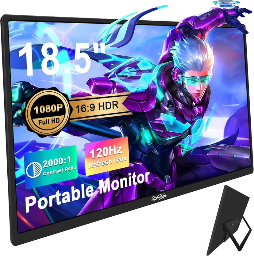 Tpsmtdis Écran Portable 18,5 Pouces, Moniteur de Jeu pour Ordinateur avec 120Hz, de Voyage,300 Nits Plug & Play, avec Double Haut - Parleurs. Écran Externe pour PC, Tablette, Mac, Xbox, PS3/4/5 - 1