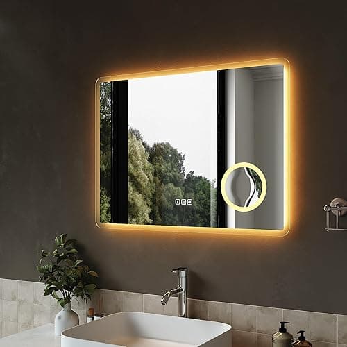 SIRHONA Bathroom Mirror with 3x Magnifying Glass 100 x 60…