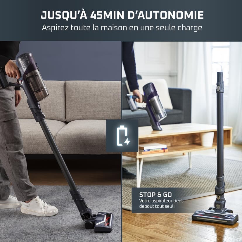 Rowenta X-PERT 6.60 Essential, Cordless Upright Vacuum Cleaner, Multifunctional, 2 Speed, 45 Minutes Battery Life, Removable Battery, Effective on All Floor Types, Purple, RH6838WO - 8