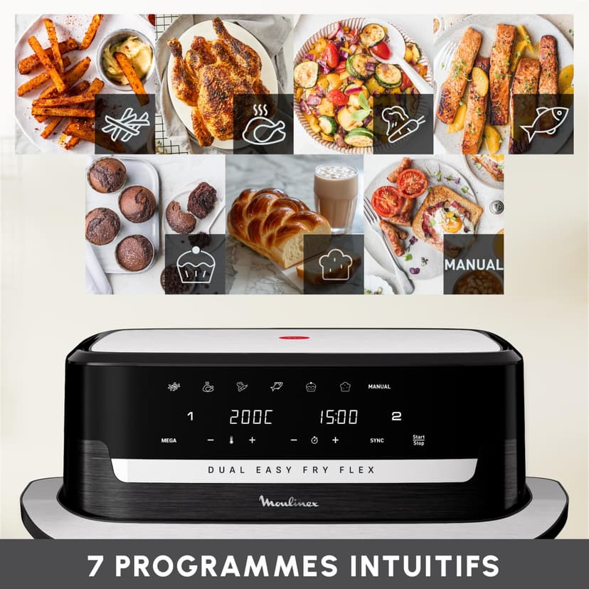 Moulinex Easy Fry Dual Flex, Air Fryer, Large Drawer 9L, Double Zone, Removable Divider, Up to 8 People, 7 Intuitive Programs, EZ9228F0, Black - 8