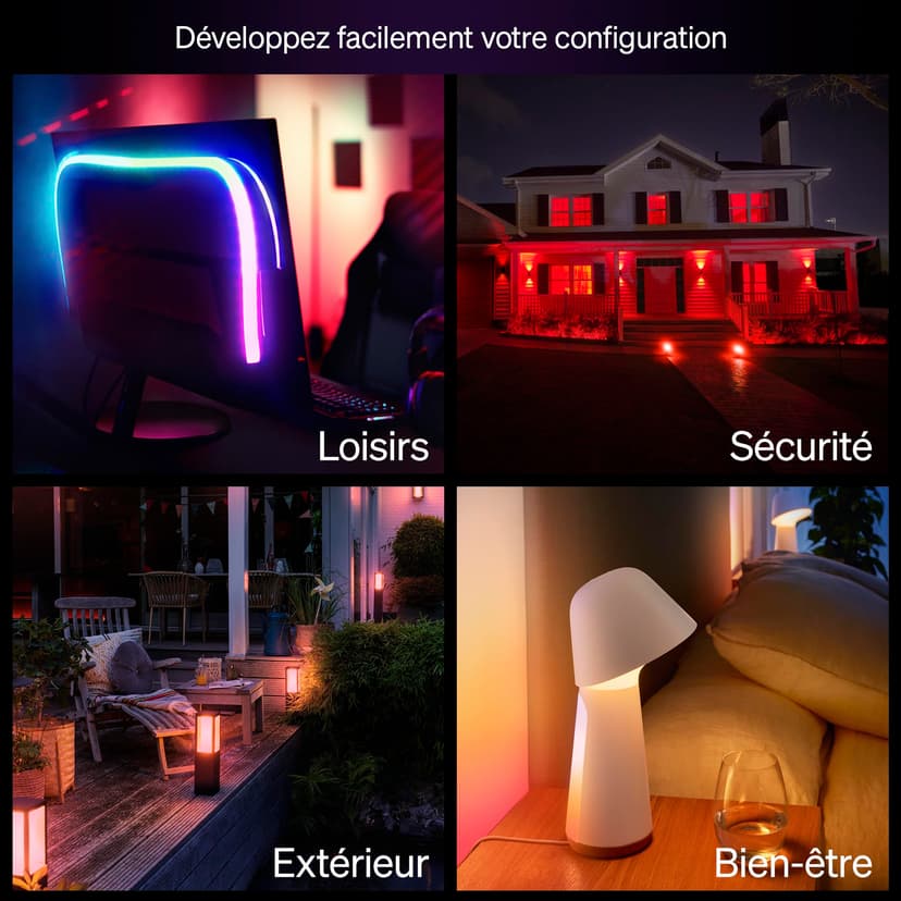 Philips Hue Essential Ampoule Connectée LED A60, White and Color Ambiance, Ampoule Philips Hue E27, 8W, 2200-6500 K, 806 lm, Intensité réglable, Compatible Alexa, Google et Apple Home, Pack de 4 - 8