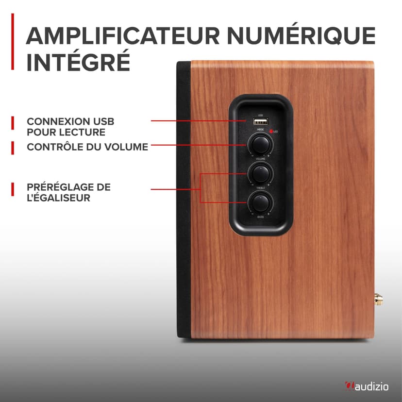 Audizio KS01B - Paire d’Enceintes HiFi Bibliothèque 120 W Finition Bois | BT sans Fil, Entrées RCA/Optique, Design Élégant, Son Clair et Puissant - 5