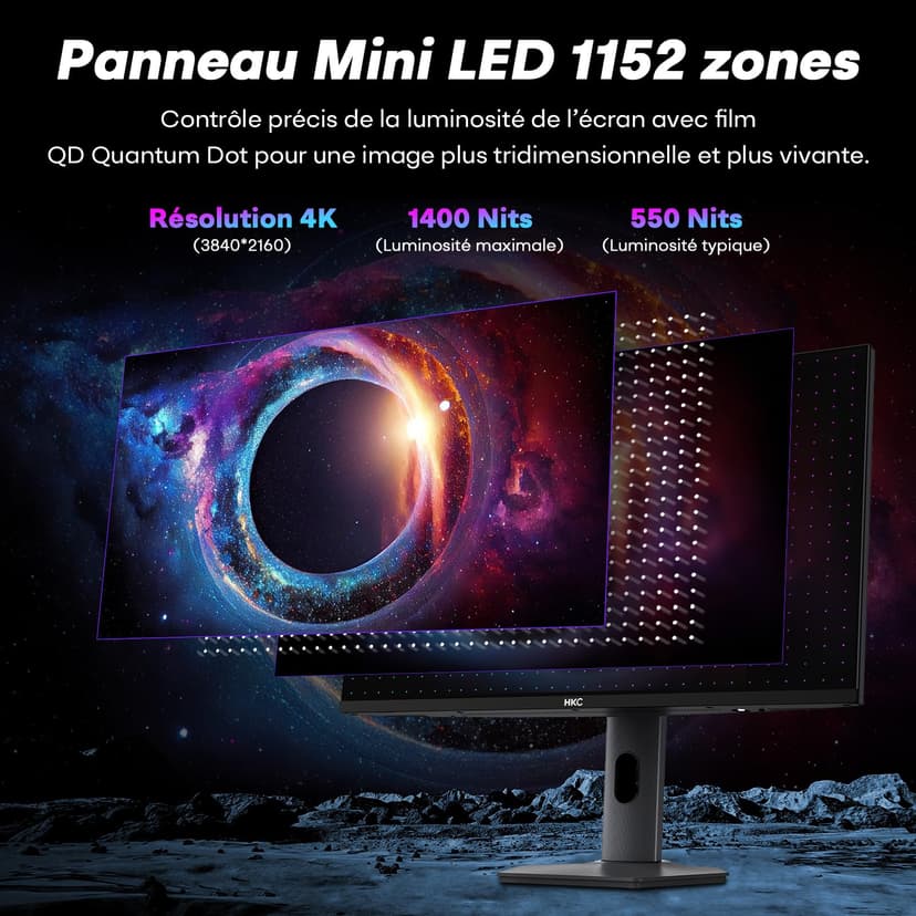 HKC G27M7Pro 27" Mini LED IPS Gaming Screen, UHD 160Hz/FHD 320Hz, 1ms DIC,HDR1400,98% DCI-P3,Adaptive Sync,USB-C 90W,2×HDMI 2.1,DP 1.4,Height Adjustable Bracket,VESA 100×100 - 2