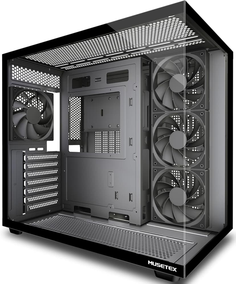 MUSETEX Y6 Case PC, con 4 ventole preinstallate senza illuminazione LED, Case ATX Mid Tower, Case PC Gaming con Type-C, Vetro Temperato a 270° Vista Completa, Nero - 1