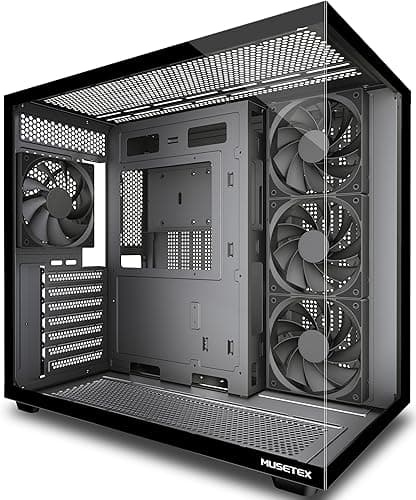 MUSETEX Y6 Case PC, con 4 ventole preinstallate senza illuminazione LED, Case ATX Mid Tower, Case PC Gaming con Type-C, Vetro Temperato a 270° Vista Completa, Nero
