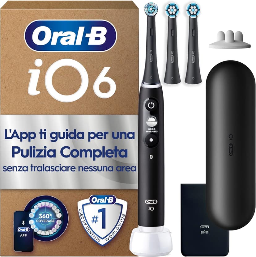 Oral-B iO Series 6 Plus Sensitive Edition Electric Toothbrush, Plus 3 Replacement Toothbrush Heads, 5 Cleaning Modes for Dental Care, Travel Case, Designed by Braun, Black Lava - 1