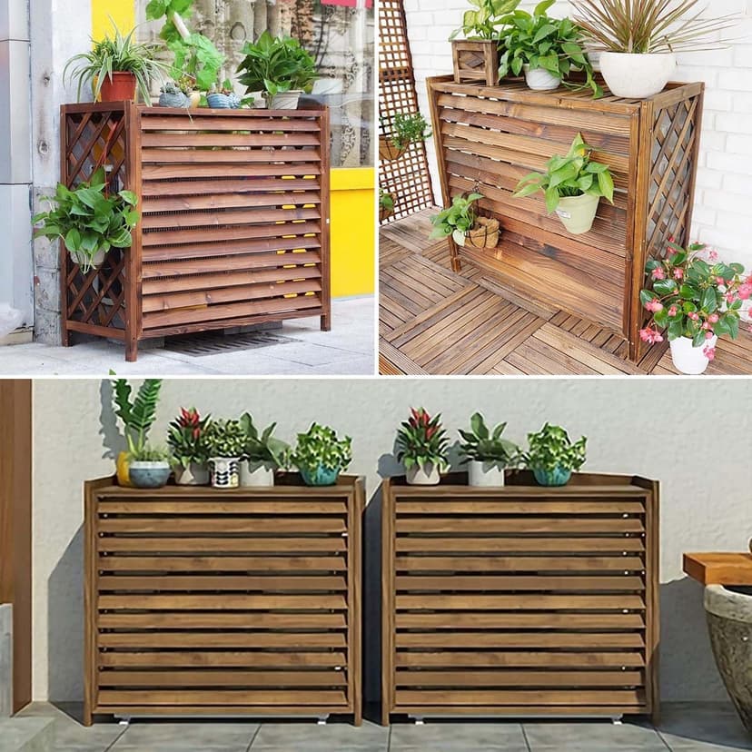 Outdoor Wood Air Conditioner Cover Motor Air Conditioner Wood Anti-Corrosion Cover for Outdoor Wood Waterproof Sun Protection Balcony Pot Holder (86 x 35 x 80 cm) - 5