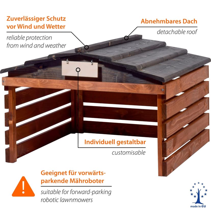 dobar® Garage pour Robot Tondeuse en Bois avec Toit Amovible, abri pour Robot à Gazon, avec Panneau Personnalisable, 78,5 x 74 x 52,5 cm, Marron/Noir - 2