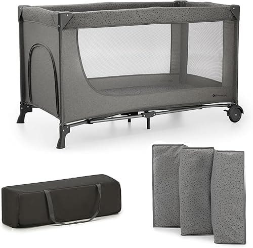 Kinderkraft JOY 2 2 in 1 Umbrella Bed, Newborn Baby Cot up to 25 kg, 120 x 60 cm, Easy to Fold, Shelves for Nappies, Grey