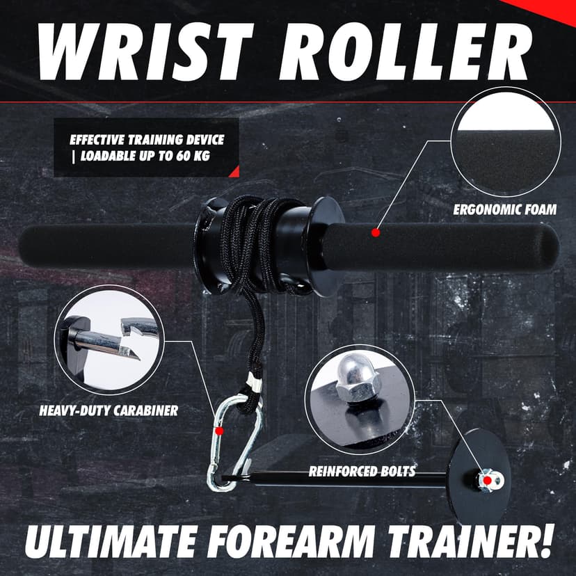 MuscleForge Wrist Roller Forearm Trainer up to 60KG load for Grip and Forearm Strength, Wrist Strengthener for Strong and Muscular Forearms - Supports 25/50mm Plates - 2