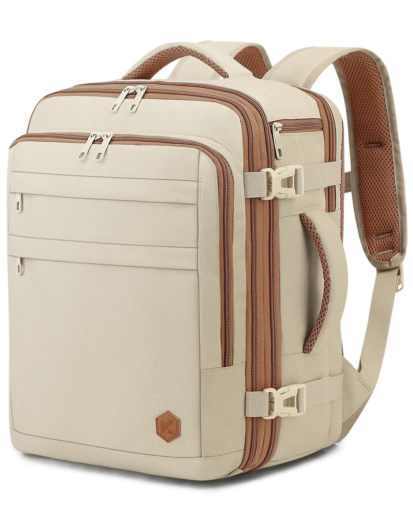 VANKEV Sac à Dos Voyage Cabine pour Ryanair EasyJet Eurowings Wizz Air Extensible 40x30x20 à 40x30x25, 24L à 30L, Bagage à Main Sous Siège Adapté à un Ordinateur Portable de 15,6 Pouces beige - 1
