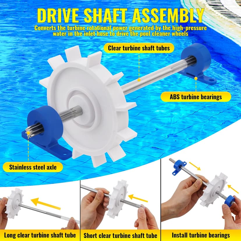 Rebuild Repair Kit Replacement for Polaris Zodiac Automatic Pool Cleaner 280 with Wheel, Tire, Drive Shaft, Turbine Bearing, All Purpoe Bag, Sweep Hose, Wheel Bearing, Tailsweep Pro - 3