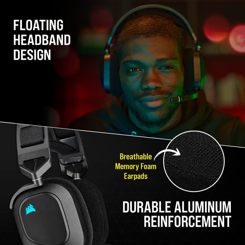 Corsair HS80 RGB Wireless Casque Gaming Premium avec Dolby Atmos Audio (Faible Latence, Microphone Omnidirectionnel, sans Fil Jusqu'à 18 Mètres, 20 Heures d'autonomie, Compatibilité PS5/PS4) Carbone - 5