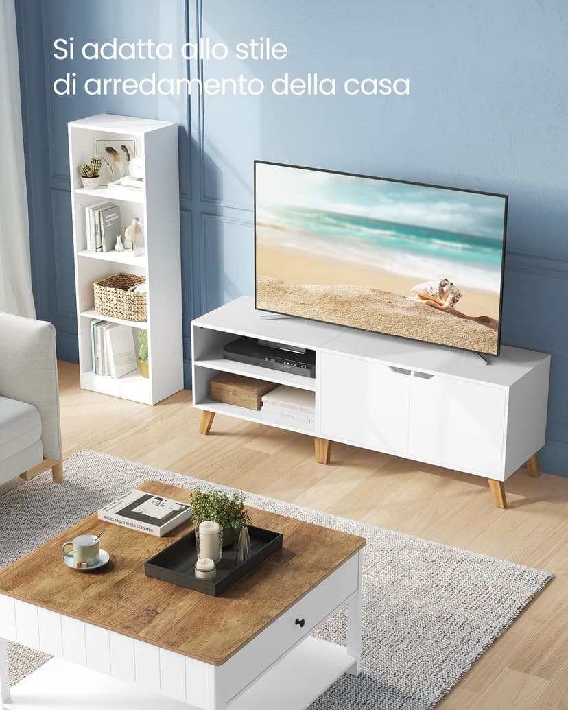 VASAGLE TV Stand Unit, Entertainment Center with Adjustable Shelf, for 65 Inch TVs, 147 cm Long Media Console Table, Transitional Style, for Living Room, Bedroom, Natural Oak and Cream White LTV556Y01 - 3