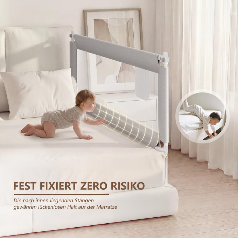 Baby Bed Barrier 140CM, Bed Rail for Children - Anti-fall, Adjustable Height, Easy Installation, Grey, 1pc - 3