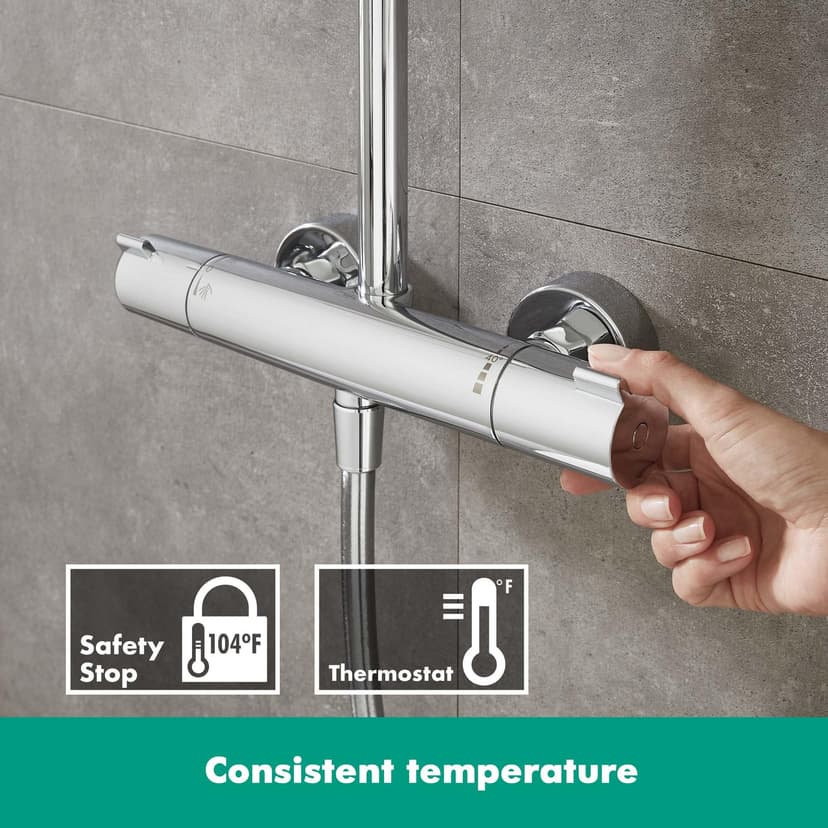 hansgrohe Crometta E - Colonne de douche économie d'eau (EcoSmart) avec mitigeur thermostatique, douche pluie (240 x 240mm), douchette, support, flexible, barre et douche de tête, Chromé, 27281000 - 3