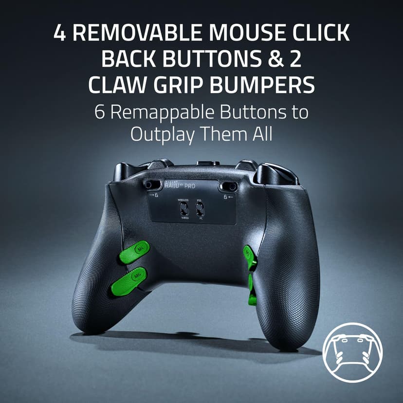 Razer Raiju V3 Pro - Wireless e-sports controller for PlayStation 5 & PC - 4 removable buttons & 2 claw grip bumpers - TMR analogue sticks - Pro HyperTrigger - Mecha-Tactile buttons | Black - 3