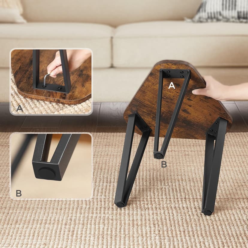 VASAGLE Nesting Coffee Table, Set of 3 End Tables for Living Room, Stacking Side Tables, Sturdy and Easy Assembly, Steel Frame, Industrial Style, Rustic Brown and Black LNT14BX - 4
