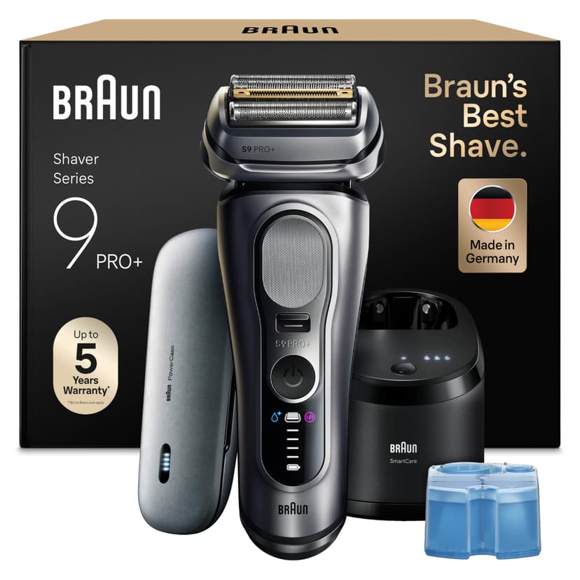 Braun Series 9 PRO+ Men's Electric Razor, 5+1 Ultra Thin Blades, Shaver with 60 Minute Battery, Charging Case, 6-in-1 SmartCare Center, Wet & Dry, Electric Shaver, Made in Germany, 9677cce, Silver - 1