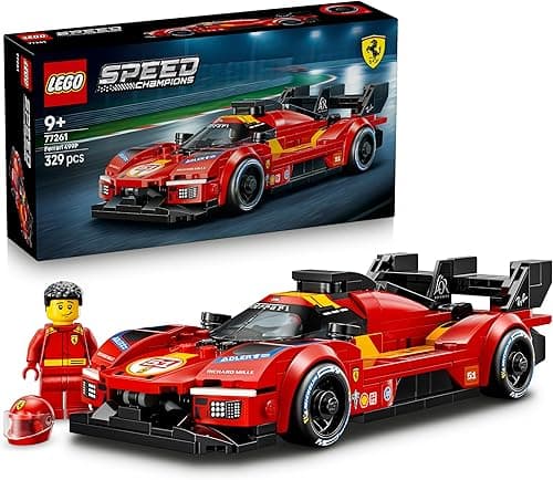 LEGO Speed Champions Ferrari 499P Race Car Toy - STEM Model Kit w/Collectible Driver Minifigure - Motorsport Merchandise Gift for 9+ Year Old Boys & Fans - 77261