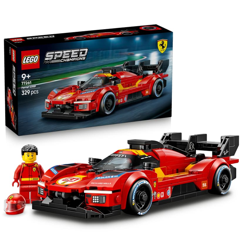 LEGO Speed Champions Ferrari 499P Race Car Toy - STEM Model Kit w/Collectible Driver Minifigure - Motorsport Merchandise Gift for 9+ Year Old Boys & Fans - 77261 - 1