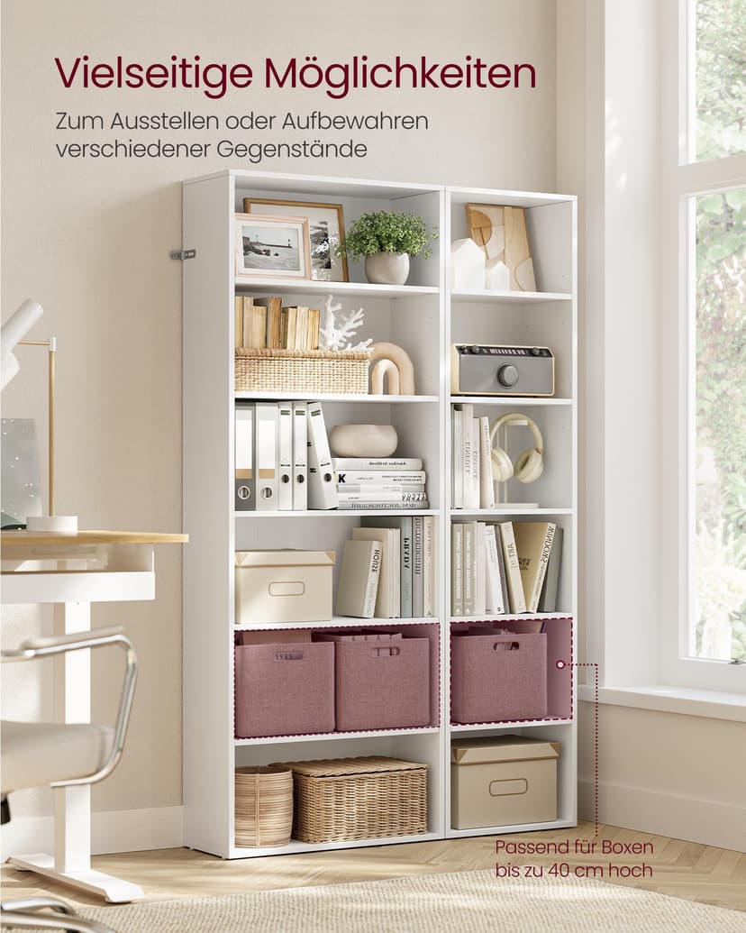 VASAGLE Bookcase, 6-Tier Bookshelf, Open Storage Shelf, Shelving Unit, 24 x 60 x 178.5 cm, for Living Room, Home Office, Dinning Room, Cloud White LBC169T14 - 3