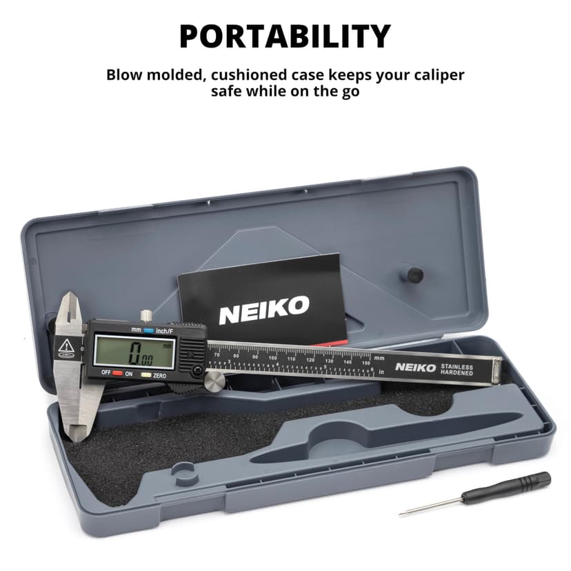 NEIKO 01407A Electronic Digital Caliper | 0-6 Inches | Stainless Steel Construction with Large LCD Screen | Quick Change Button for Inch/Fraction/Millimeter Conversions - 6