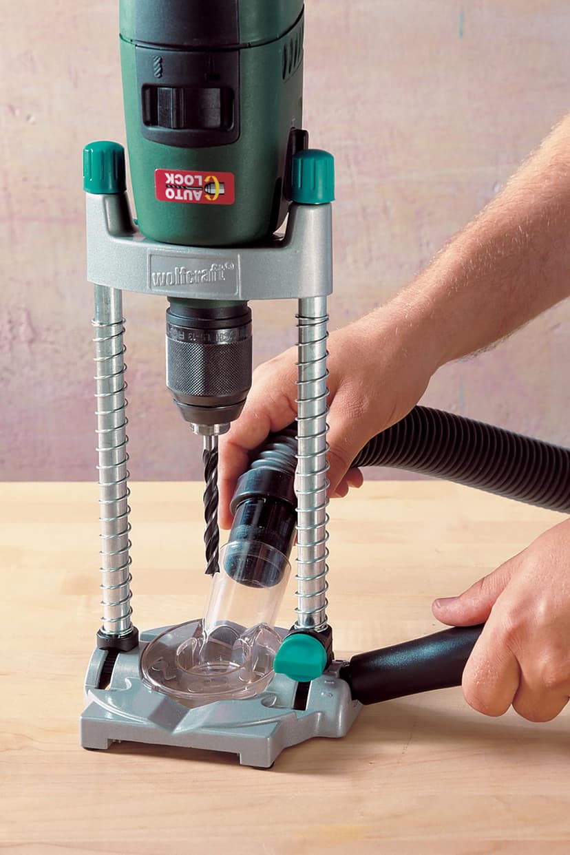 wolfcraft tecmobil Mobile Drilling Aid - Mobile Drill Stand for Freehand Drilling on Walls, at Angles, Overhead, and Stationary - with dust Extraction - 4522000 - 8