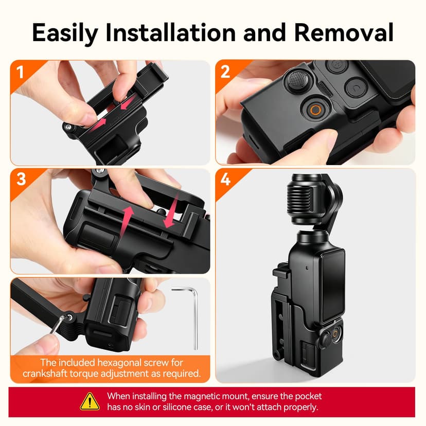AMAZEAR Support magnétique pour DJI Osmo Pocket 4/3, Accessoire Pocket4/3, Adaptateur d'extension magnétique, Support de boîtier à succion Aimant sur Bureau, Surface Verticale, Ajustable à 180° - 9