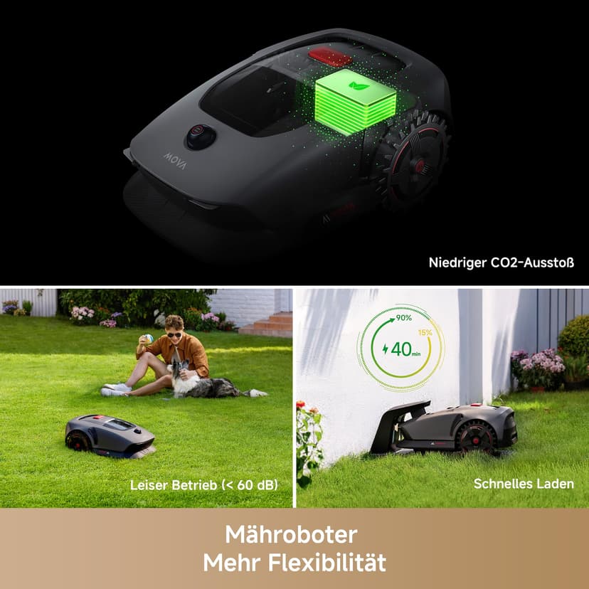 MOVA 1000 Robotic Lawnmower, UltraView Wireless Installation and Accurate Mapping up to 1000 m², smart Obstacle Avoidance, app Control, Improved Off-Road Wheels, U-Shaped Mowing, Fast Charging - 9