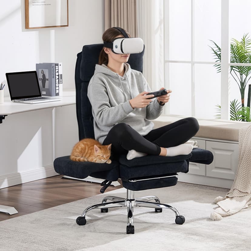 UEV Ergonomic Office Chair with Footrest up to 226 kg, Folding Armrests, Thick Seat Padding, Adjustable Headrest, Desk Chair for Tailor Seat, Computer Chair, Swivel Chair, Home Office, Black - 3