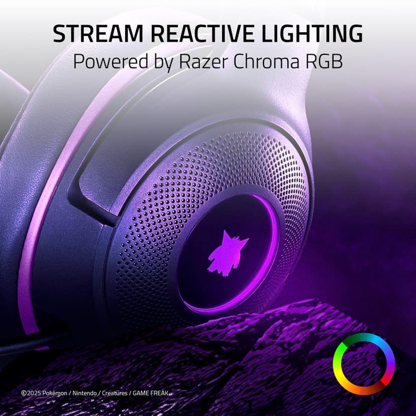 Razer Kraken Kitty V2 - Gengar Pokémon Edition - USB Headset - Gengar Spikes - Stream Reactive Lighting - HyperClear Cardioid Mic - TriForce 40mm Drivers - 7.1 Surround Sound | Violet - 3