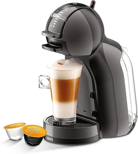NESCAFÉ DOLCE GUSTO Mini Me Von Krups KP1238 Small Automatic Capsule Coffee Machine, Hot and Cold Drinks, 15 Bar Pressure, 0.8 Litre Water Tank, Eco Mode, Black/Anthracite, KP1238
