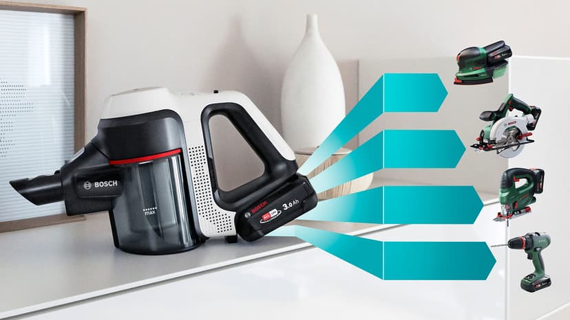Bosch Electroménager Unlimited 7, BBS711W, aspirateur Balai, autonomie de 40 Min, Brosse motorisée avec éclairage LED, Batterie 3.0 Ah Power for All, Tube Flexible, Poids léger, Accessoires, Blanc - 3