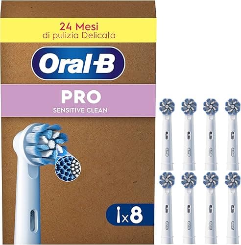 Oral-B Brossettes de Rechange Sensitive Clean, lot de 8, Blanches – Recharges Brosse à Dents Électrique Pro avec des Brins Ultra Doux pour les Gencives Saines, Emballage en Carton