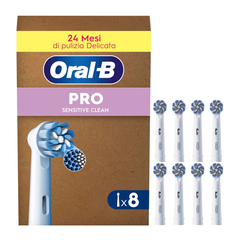Oral-B Brossettes de Rechange Sensitive Clean, lot de 8, Blanches – Recharges Brosse à Dents Électrique Pro avec des Brins Ultra Doux pour les Gencives Saines, Emballage en Carton - 1