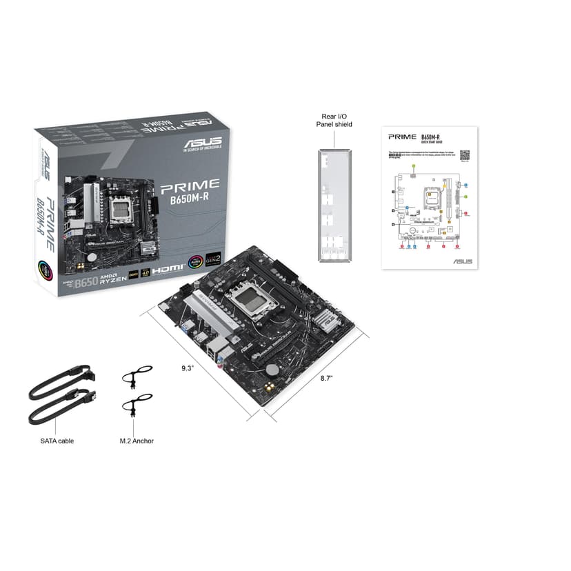 ASUS Prime B650M-R – Carte mère AMD Ryzen AM5 B650 Micro-ATX (DDR5, Support PCIe 4.0, Realtek 2.5Gb Ethernet, HDMI, SATA 6 GB/s, USB 5 GB/s Type-C en façade, Aura Sync RGB) - 5