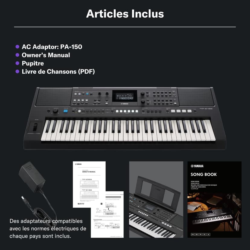 YAMAHA PSR-E483 Keyboard - Modern Portable Keyboard with 61 Touch Sensitive Keys, 860 Voices with 15 Super Articulation Lite, 345 Styles, Powerful Speaker and USB-C - Black - 8