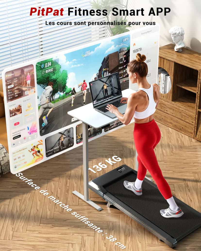 Superun Raceable Treadmill 2.5HP App Control Treadmill Under Desk MAX 136kg Portable Walking and Running Machine at Home and Office with Cruso Exercises and Multi-Player Race - 4