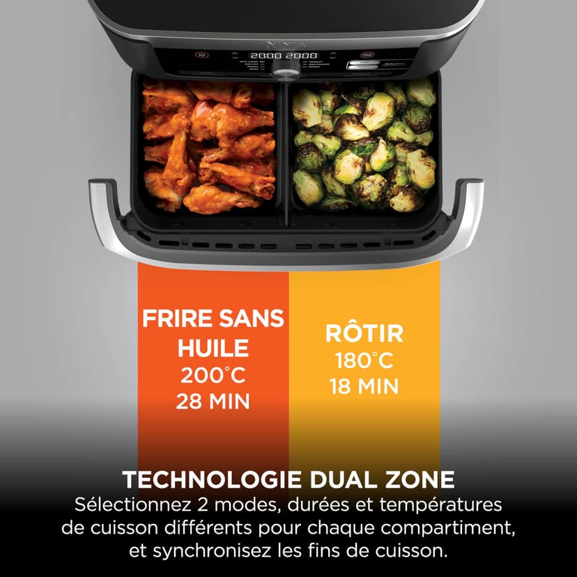 Ninja Foodi FlexDrawer 10.4L Oil-Free Fryer, 7 Modes, Roast, Bake, Non-Oil Frying, Crispy, Warm, Dehydrate, Rise, XL, Savings, DualZone Black/Copper OL750EUDBCP - 7