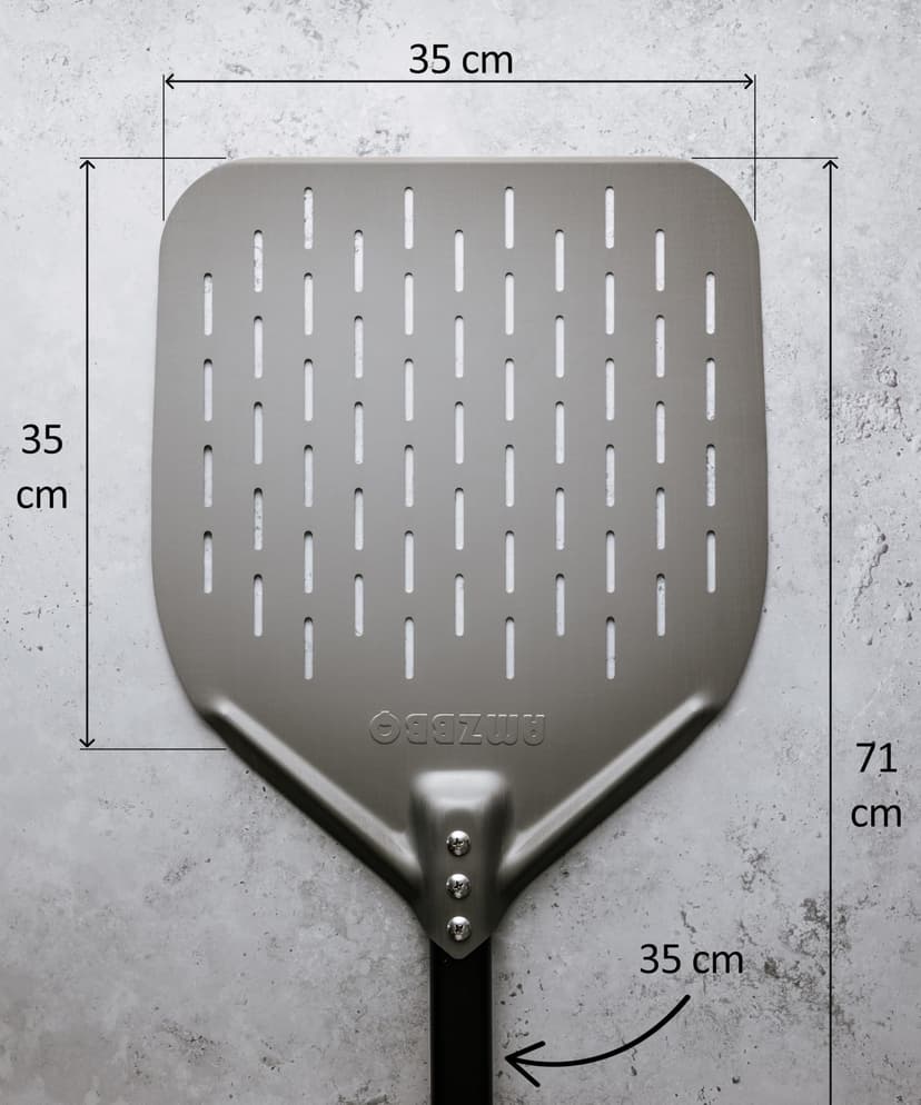 AMZBBQ® Premium Pizza Peel - 35 x 35 x 71 cm Perforated Pizza Shovel Made of Hard Anodised Aluminium for Easy Gliding on Pizza Stone - Grill Accessory Gift for Men - 2