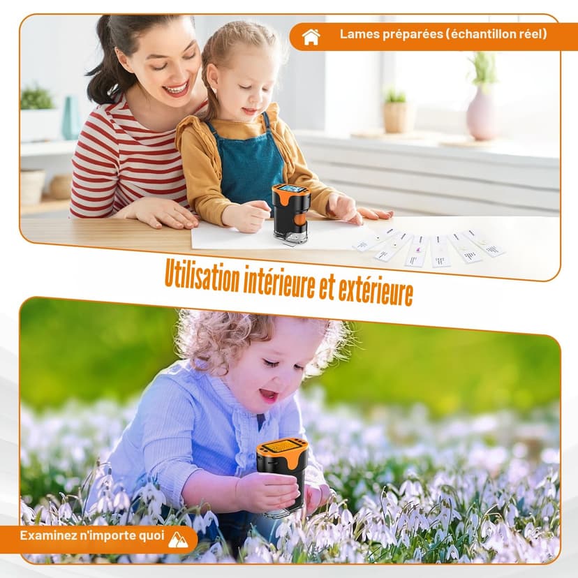 Microscope Numérique avec Écran de Poche pour Enfants: Loupe Rechargeable Mini Bijoux Jouet Éducatif Scientifique STEM Cadeau de Noël Filles Garçons de 4 à 12 avec Carte 32G Coque EVA - 4