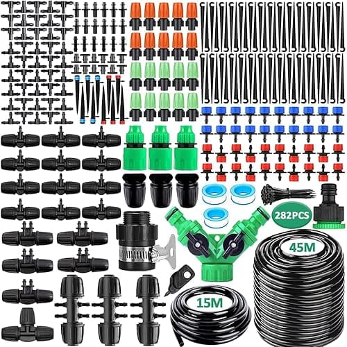 NCKIHRKK 281 Pièces Système Arrosage Goutte, Kit Arrosage Goutte à Goutte avec 45M +15M Tuyau, Arrosage Automatique pour Jardin, Kits d'arrosage Automatique Goutte à Goutte pour Potager Pelouse