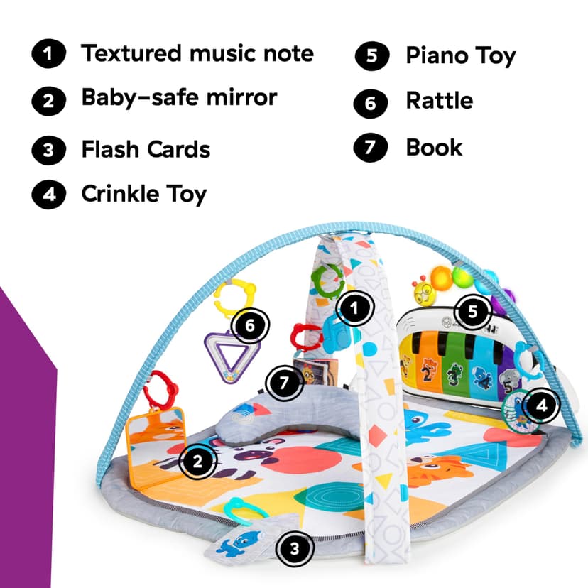 Baby Einstein 4-in-1 Kickin Tunes Play Gym, Tummy Time Baby Play Mat with Kick Piano, Music & Language Discovery, Sensory Toys, Lights & Sounds, for Newborns & Up - 7